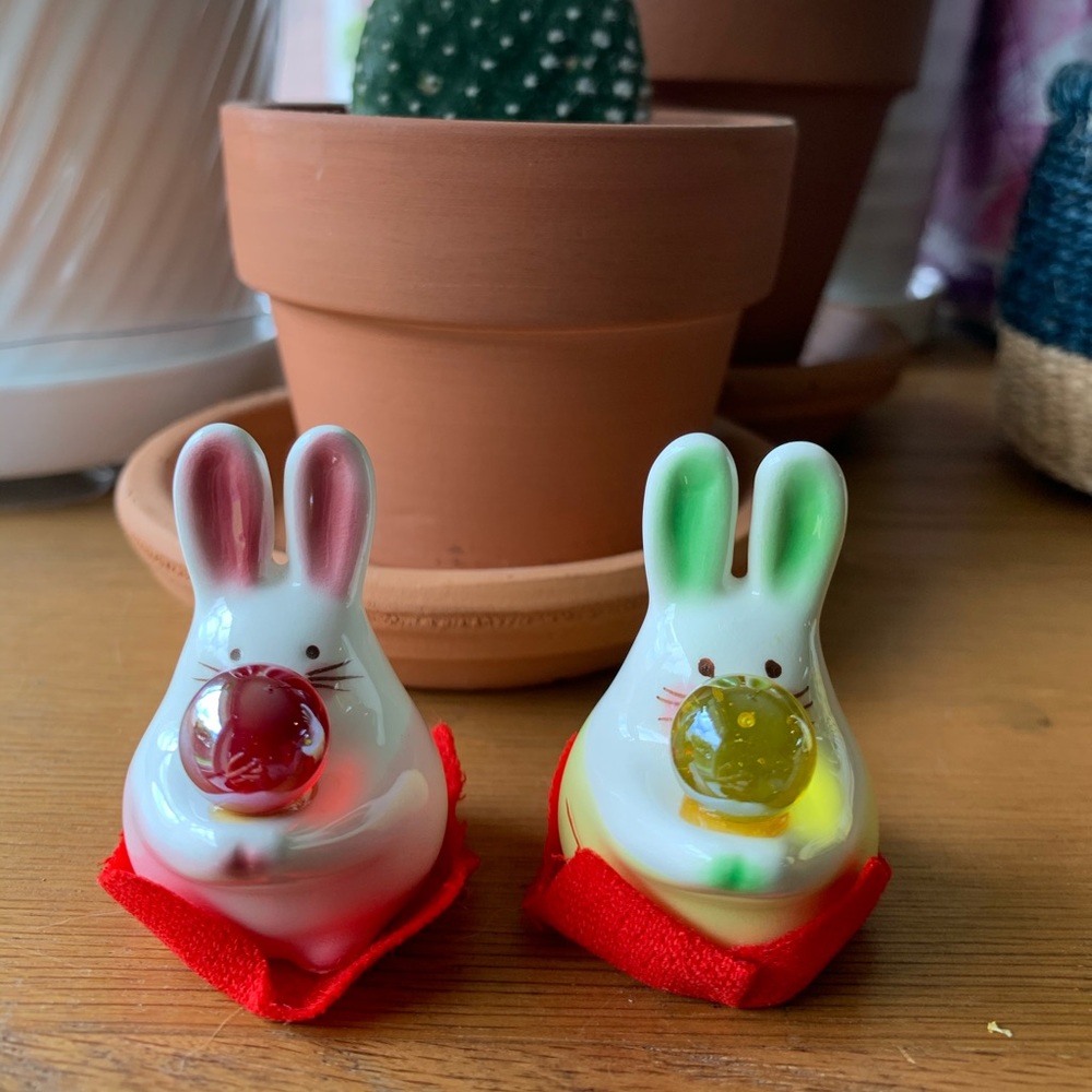 Ceramic Bunny Trinket Set